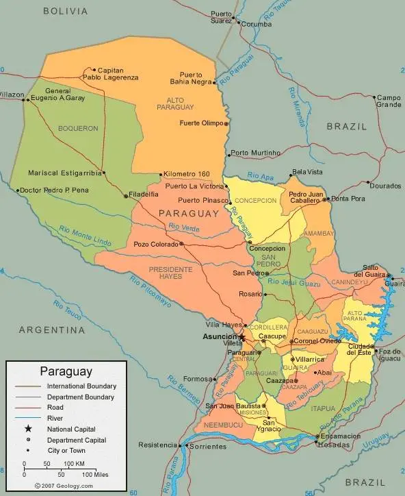 Mapa del Paraguay completo