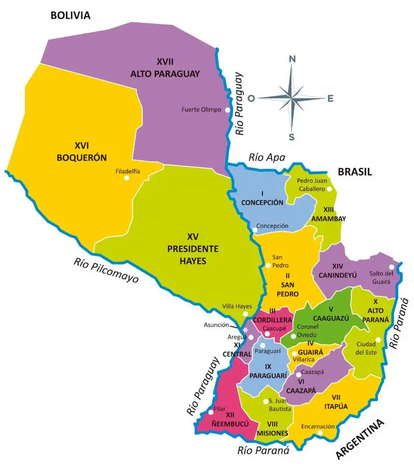 Mapa del paraguay por Departamentos y distritos