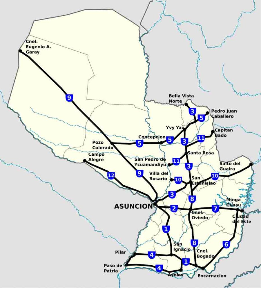 Mapas de rutas del Paraguay