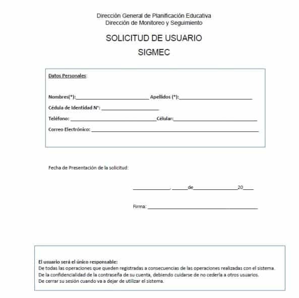 Siguiente paso imprimir formulario de solicitud de usuario SIGMEC
