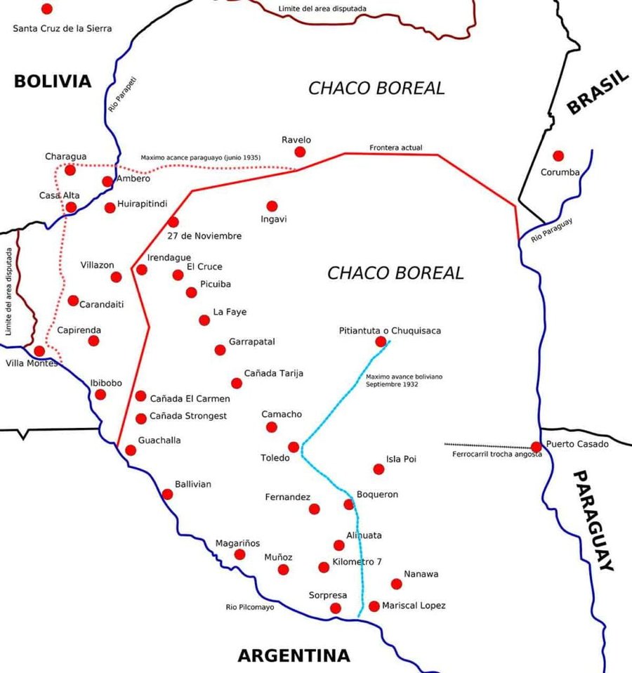 Mapa de la Guerra del Chaco muestra importantes fortalezas puestos de avanzada militares