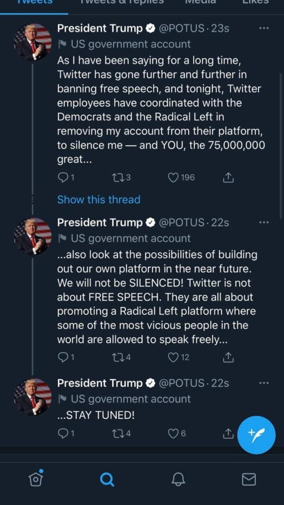 Los mensajes de Trump en la cuenta oficial de Twitter de la presidencia de EEUU, @POTUS