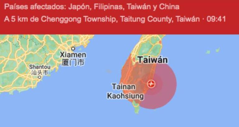 Un sismo de magnitud 6,6 sacude la costa este de Taiwán