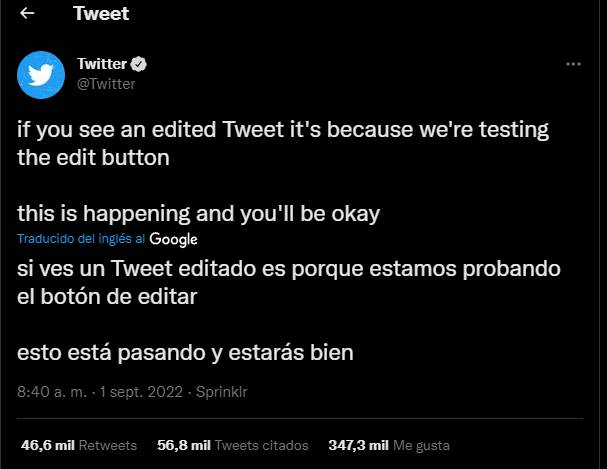 Botón de edición de Twitter