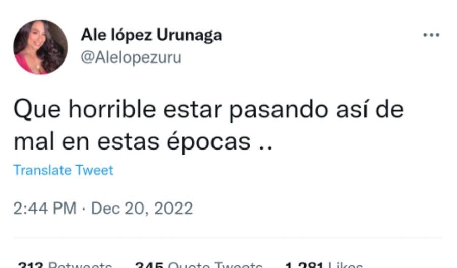Mensaje en twitter de Alejandra López Urunaga