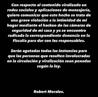 El posteo de Robert Morales, hablando del escándalo que lo involucra.