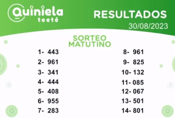 ✌ Quiniela Matutino del 30 de Agosto de 2023 resultado del sorteo