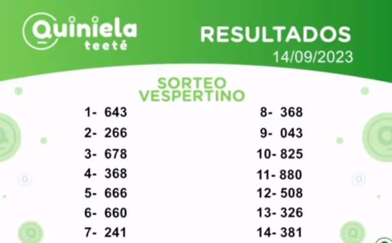 ✌ Quiniela Vespertino del 14 de Septiembre de 2023 resultado del sorteo