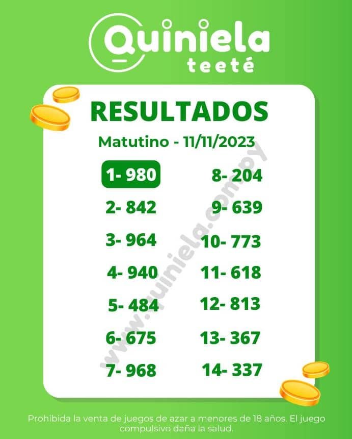 ✌ Quiniela Matutino del 11 de Noviembre de 2023 resultado del sorteo