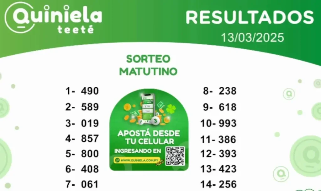 Quiniela Matutino del 13 de Marzo de 2025 resultado del sorteo